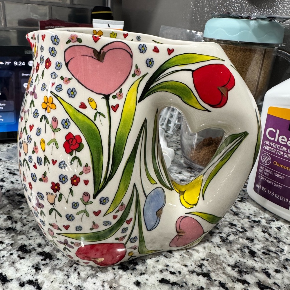 Anthropologie Ceramic Pitcher with Heart Handle
